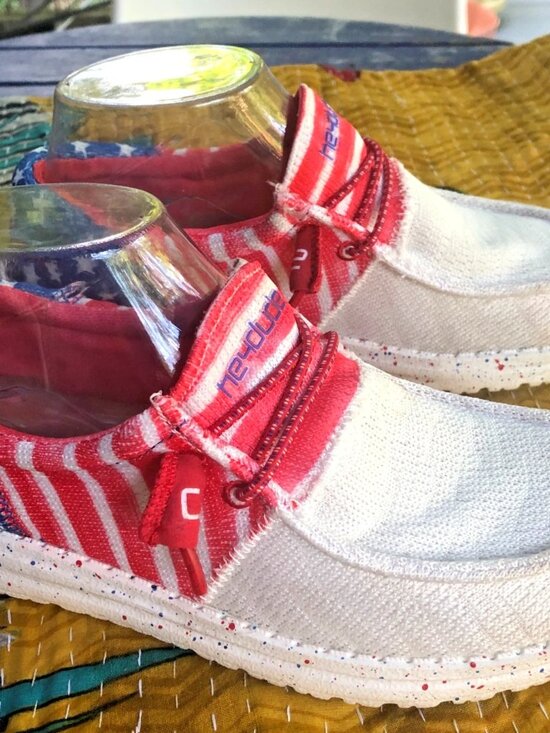 Hey Dude Shoes - Hey Dude Wendy Sox Patriotic American Flag Shoes Women's Size 6 Slip-On Loafer